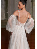 Beaded Ivory Lace Tulle Mocha Lining Sparkling Wedding Dress